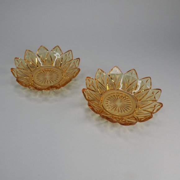 VTG pair amber Federal Glass flower dish bowls - Picture 1 of 9
